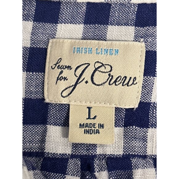 J.Crew Mens Slim Irish Linen Blue Gingham Button-Down Shirt Size L - Picture 3 of 9